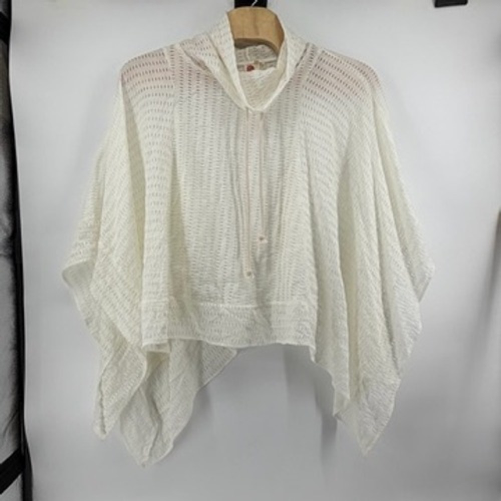 Lilka Anthropologie Ivory White Open Knit Cowl Neck Poncho Top One Size NWT